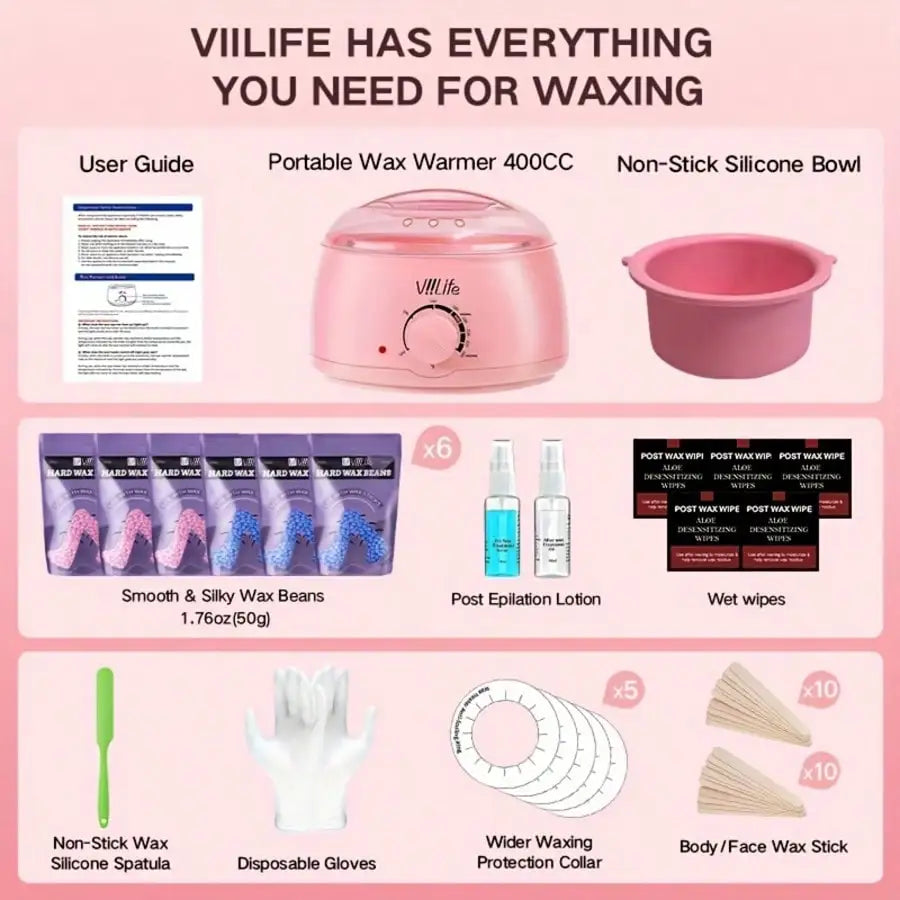 Viilife Professional Hard Wax Hair Removal Kit With Warmer
