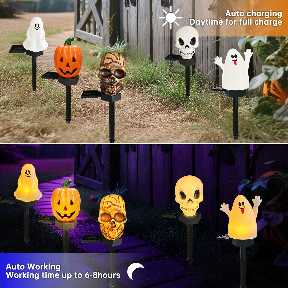 Solar Powered Halloween Pumpkin Ghost Skeleton Garden Stake Light
