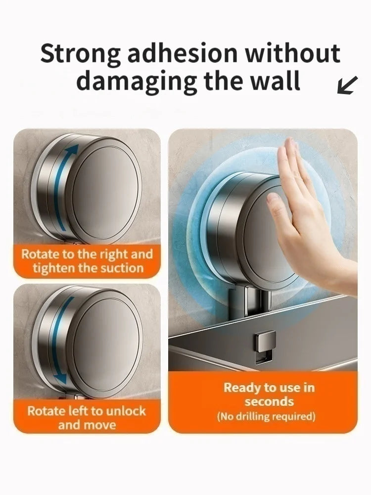 No Drill Aluminum Bathroom Shelf With Suction Cup Wall Mount