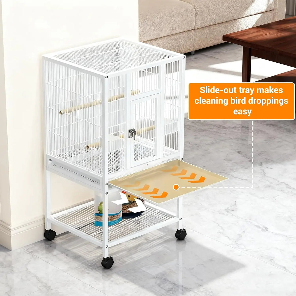 Tacleekii Rolling Bird Cage With Perches And Storage Shelf