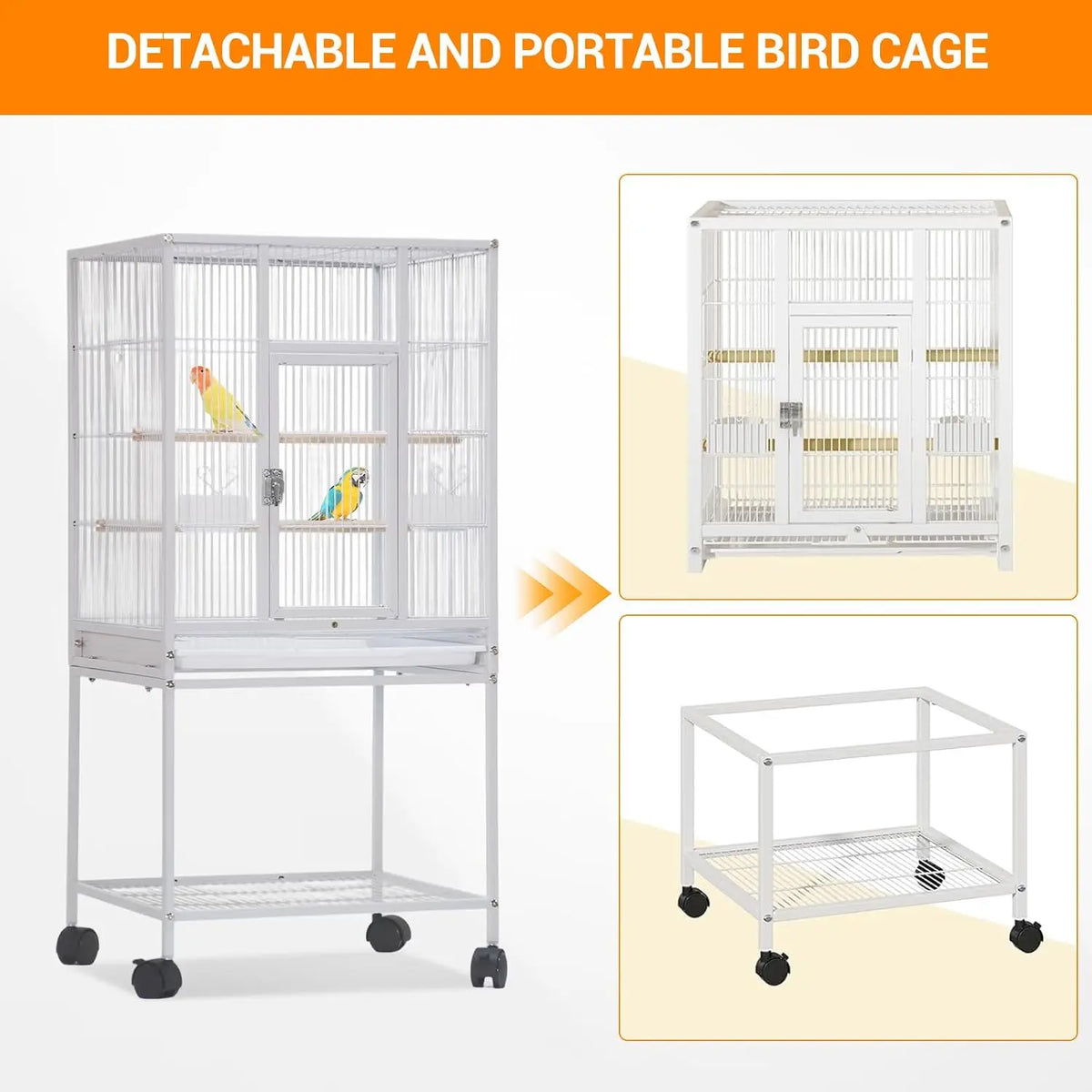 Tacleekii Rolling Bird Cage With Perches And Storage Shelf
